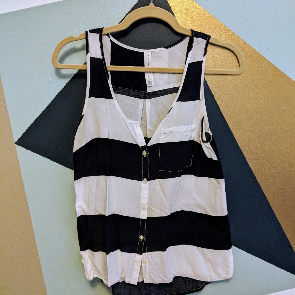 Navy and white striped button up tank
